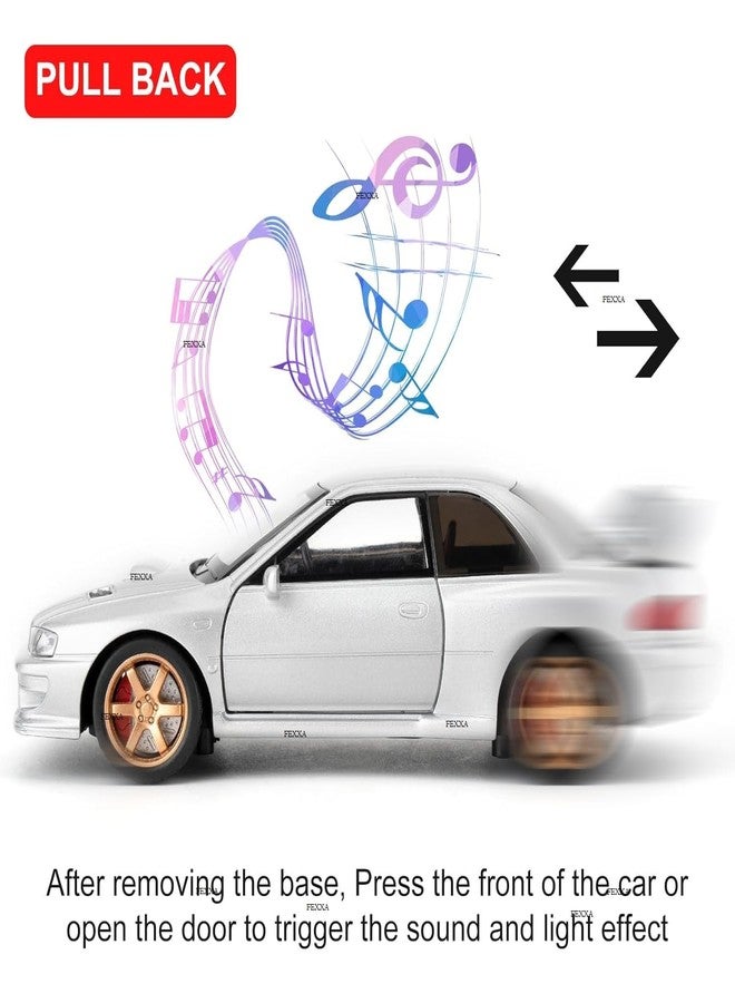 FEXXA سيارة FEXXA 1/32 متوافقة مع سيارة سوبارو إمبريزا WRX STI النموذجية، لعبة سيارة قابلة للتحصيل تعمل بالسحب للخلف مصنوعة من المعدن المصبوب مع أصوات وأضواء للأطفال والأولاد والبنات والكبار، هدية (فضية) - Image 4